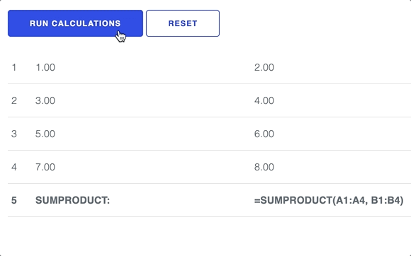 SUMPRODUCT excel function Hyperformula