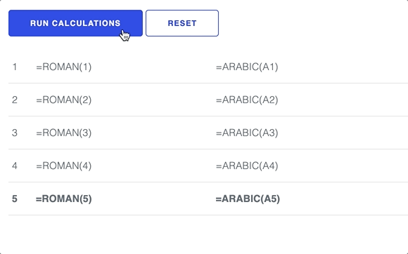 ARABIC excel function Hyperformula