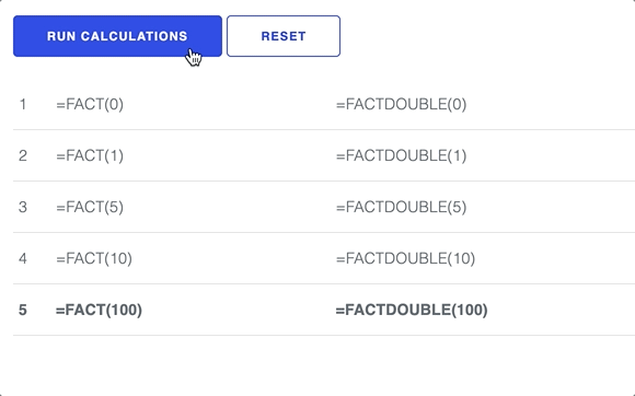 FACT excel function Hyperformula