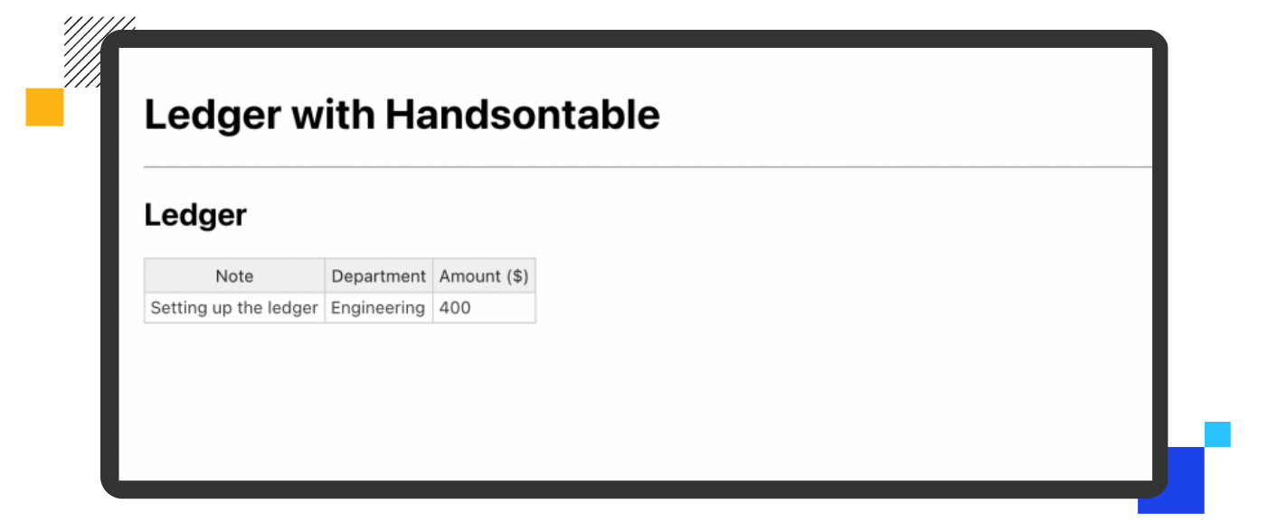 Ledger without formatting - Build a data grid in 5 minutes with React and Handsontable