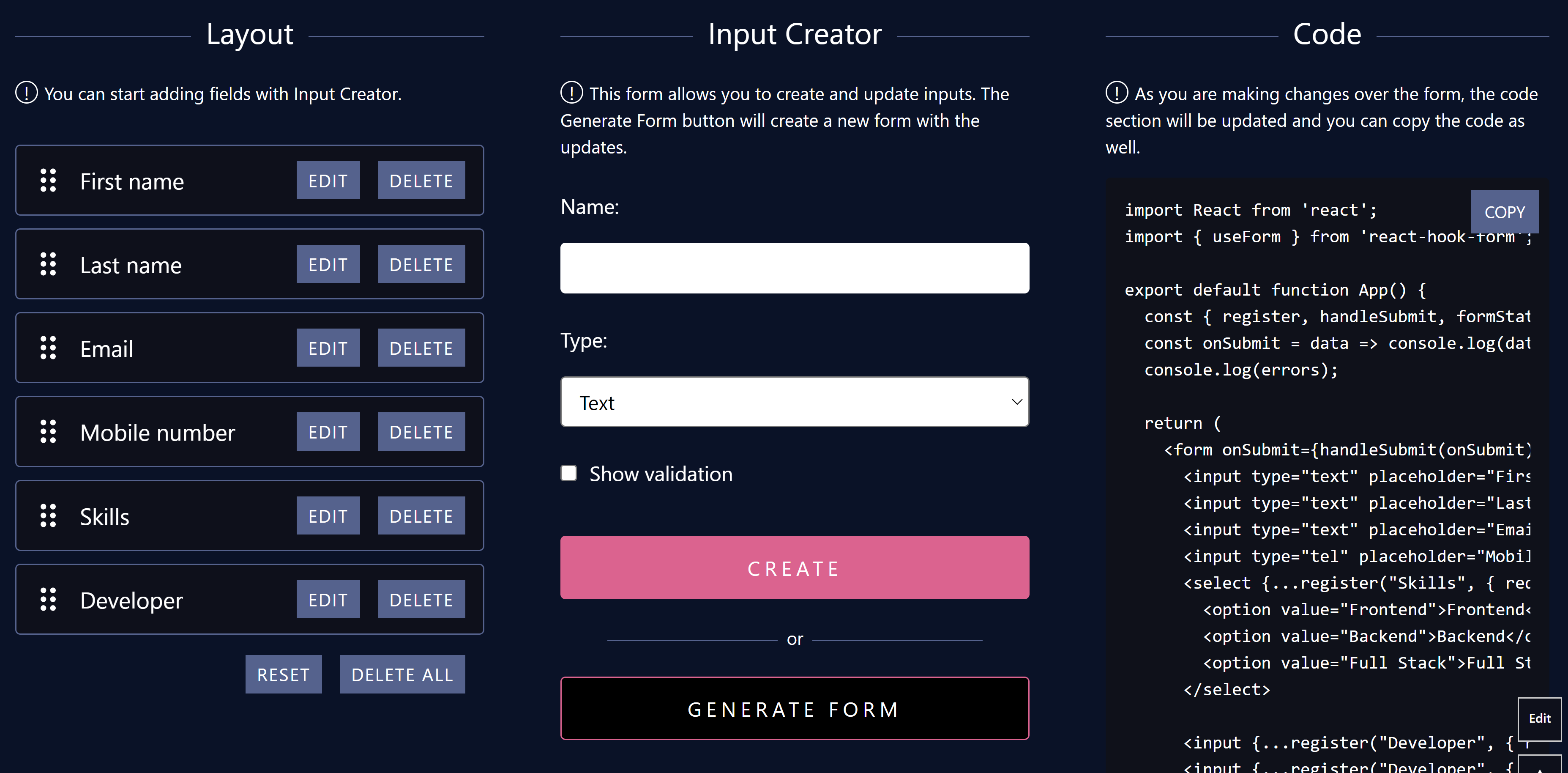 Form builder in React Hook Form - Hands-on: Integrating React Hook Form with React data grid