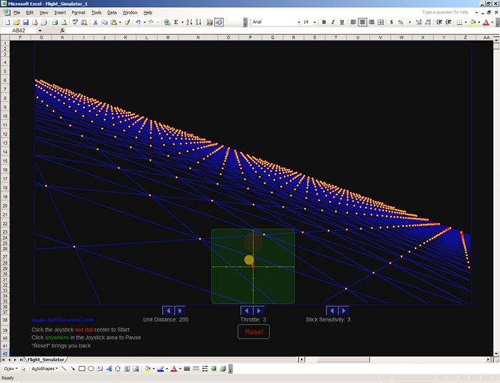 a print screen showing a spreadsheet flight simulation model