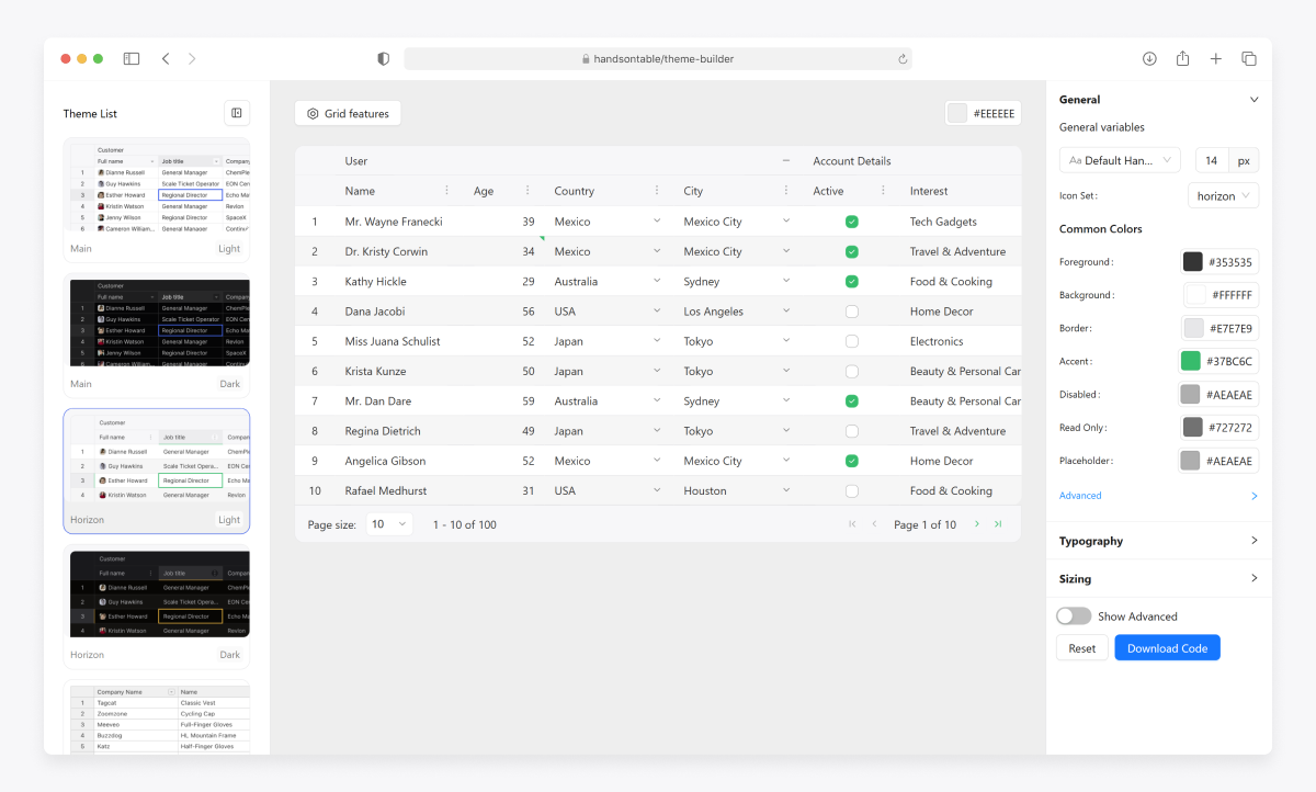 Handsontable 16.2.0: Theme Builder